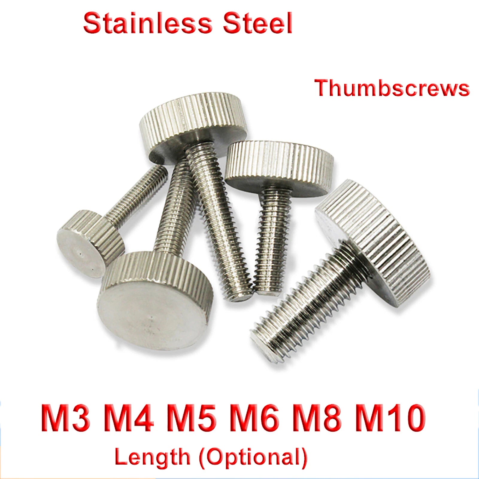 Flat Head Knurled Thumb Screws – A2 Stainless Steel M3 M4 M5 M6 M8