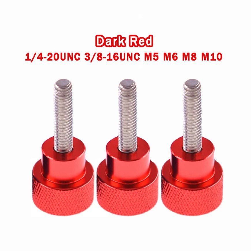 Knurled Thumb Screws – Aluminum & Stainless Steel, Dark Red Anodized | M5 M6 M8 M10 / 1/4 - 20 3/8 - 16 - HomeDIYer