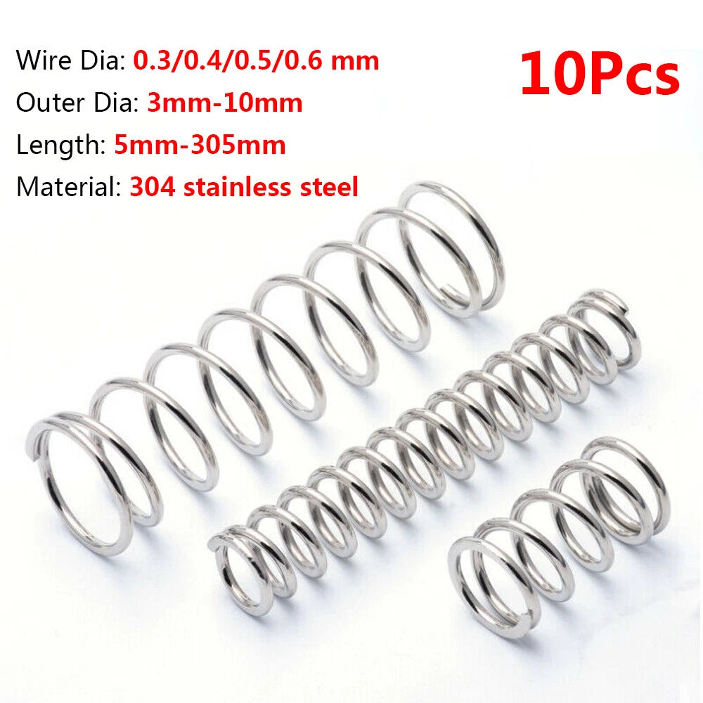10Pcs Compression Spring Wire Dia 0.3/0.4/0.5/0.6 mm Stainless Steel Pressure