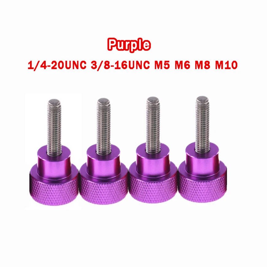 Knurled Thumb Screws — Aluminum & Stainless Steel, Purple | 1/4 - 20, 3/8 - 16, M5–M10 - HomeDIYer