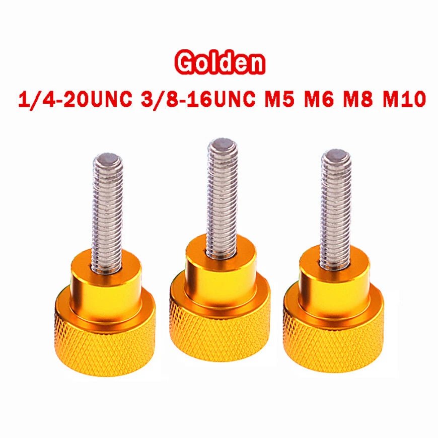 Knurled Thumb Screws – 1/4 - 20 3/8 - 16 M5 M6 M8 M10 | Aluminum + Stainless Steel Golden - HomeDIYer