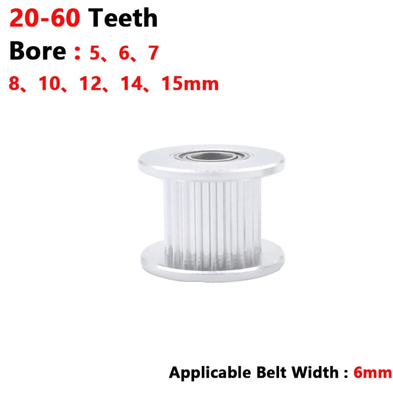 GT2 6mm Timing Belt Toothed Idler Drive Pulley 20 25 30 40 50 60T Bore 3 - 15mm