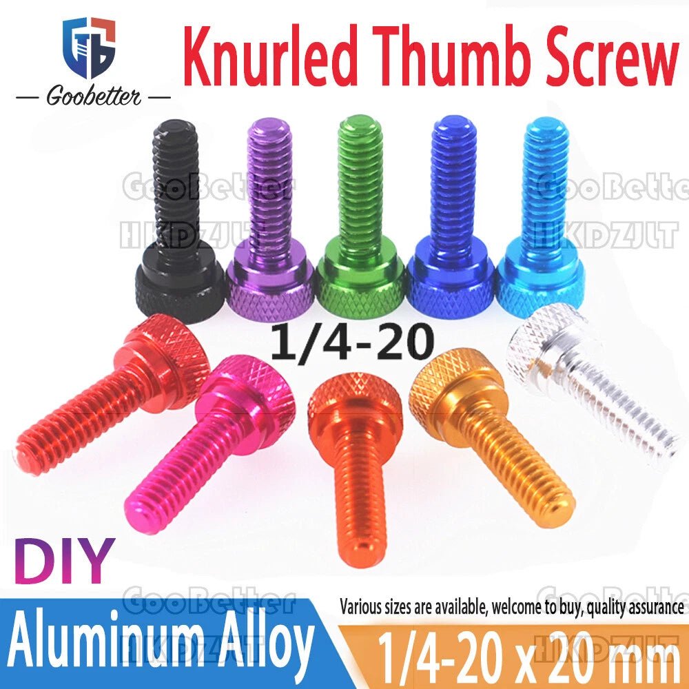 1/4 - 20 x 20mm Knurled Thumb Screws – Anodized Aluminum, 10 Colors - HomeDIYer