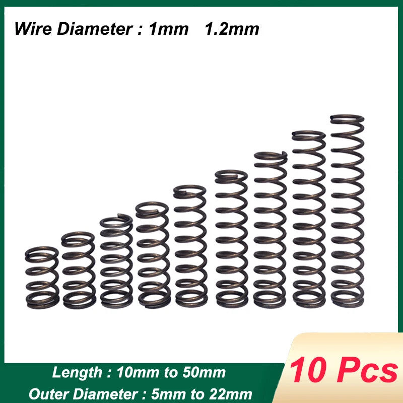 10Pcs Small Compression Spring Wire Diameter 1mm 1.2mm Spring Steel Long 10-50mm