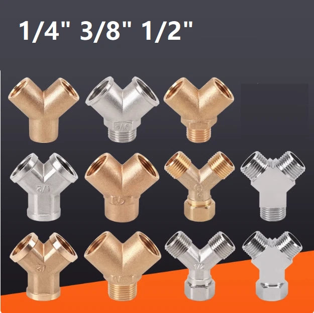 Solid Brass Y-Shape BSP Pipe Fitting — Equal Female Male Thread Connector