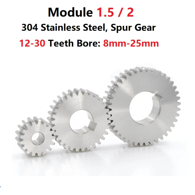 Spur Gear Module 1.5M 2M Stainless Steel 12 - 30 Tooth Motor Pinion Flat Gear