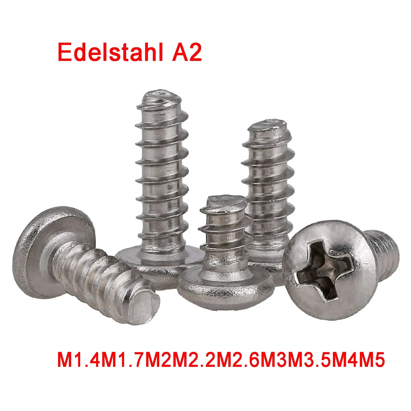 Phillips Pan Head Self-Tapping Screws M1.4–M5 | A2 304 Stainless Steel | Flat Tail