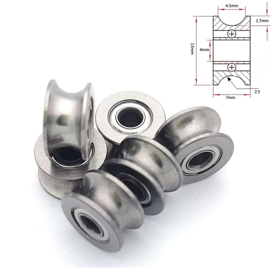 U Grooved Steel Guide Pulley Roller Wheels U624ZZ 4x13x7mm Ball Bearings