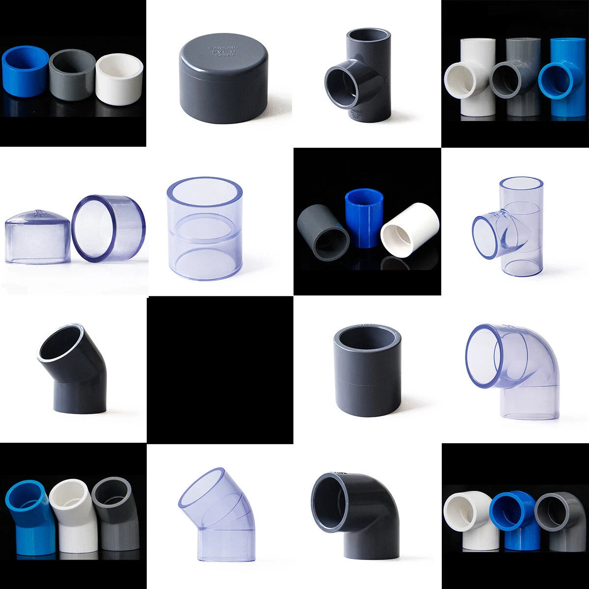 UPVC PVC Pipe Fittings Tee Straight Cap Elbow Plumbing Couping 5 Colors 20-110mm