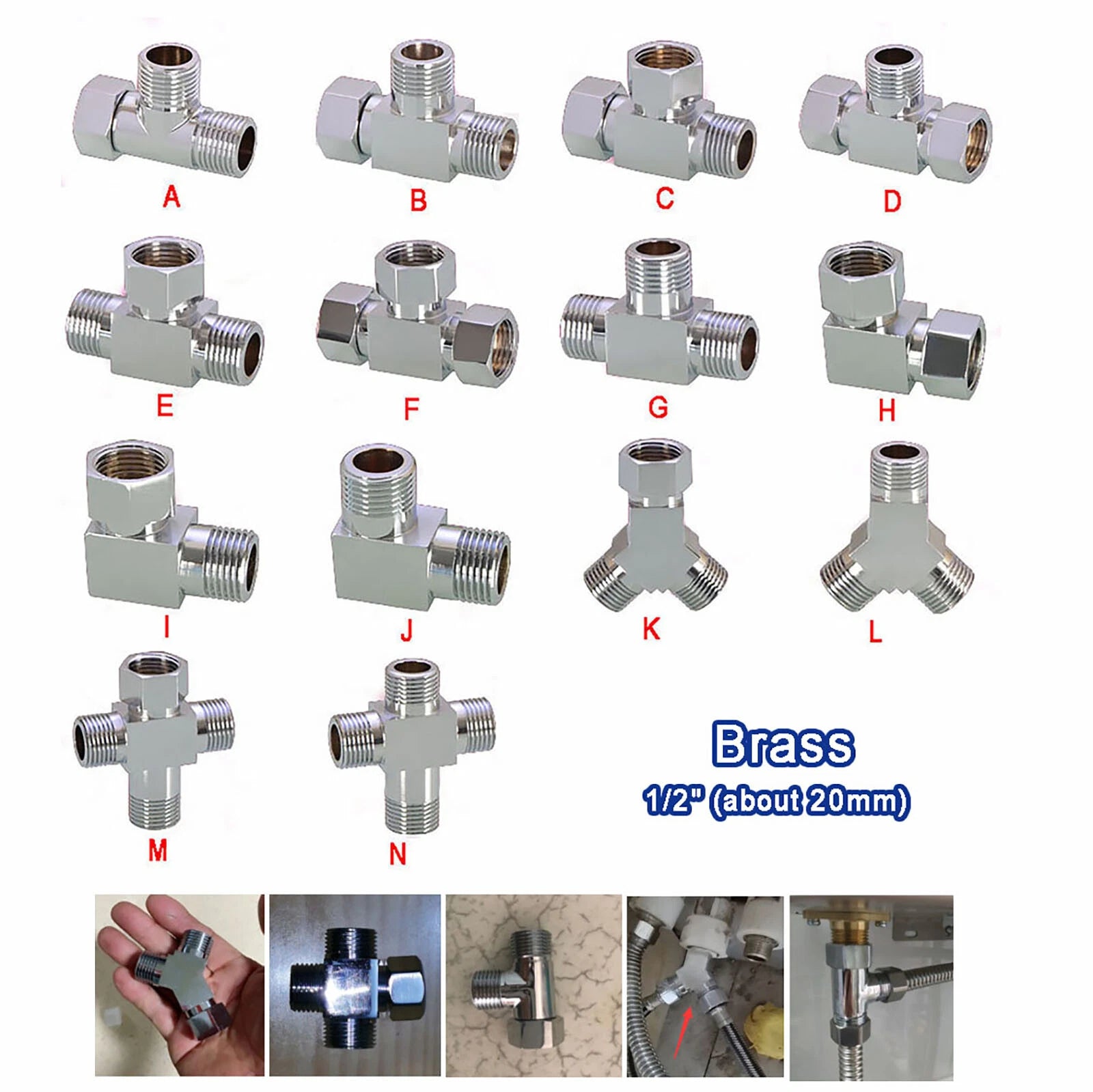 BSP 1/2" Brass Compression Pipe Fittings – T Piece, Elbow, Y Piece & Cross Connector