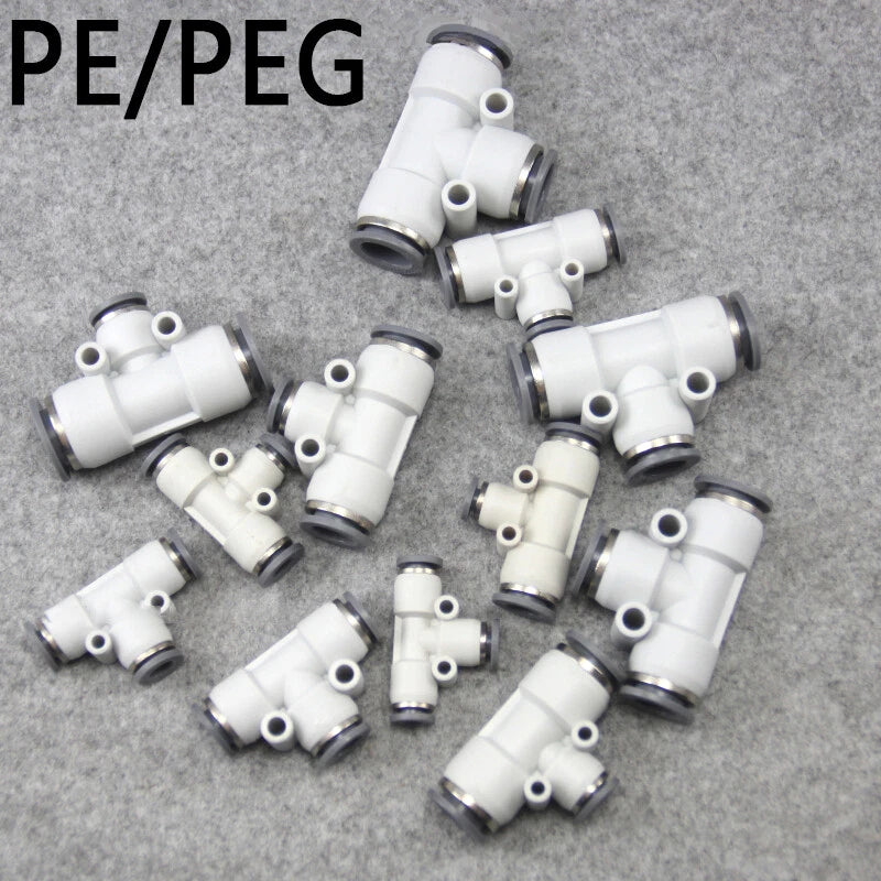 Pneumatic Push Fit T-Shape 3-Way Connector — Air & Water Tube Joiner, 4mm–12mm