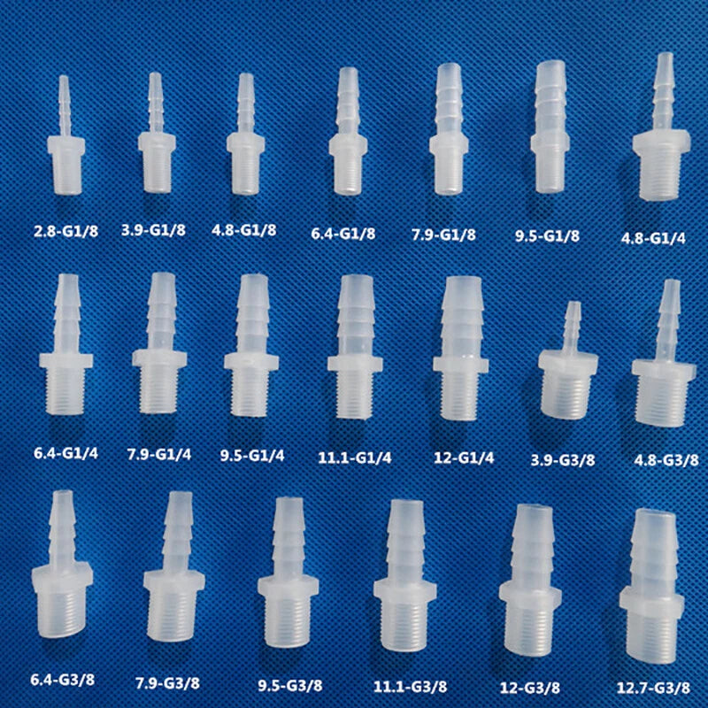 Plastic Straight Barbed Joiner Male Thread Hose Pipe Connector Water Fish Tank