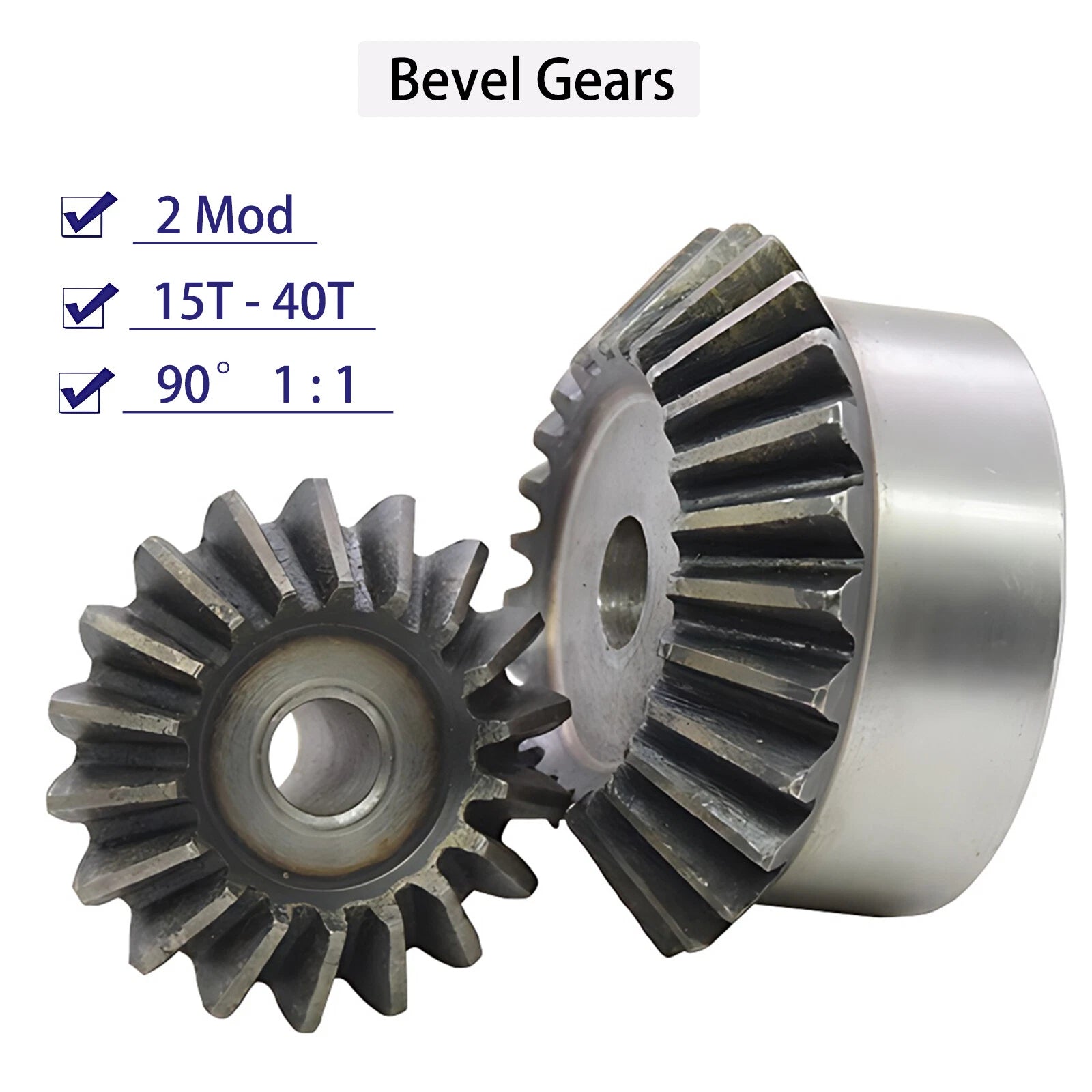 2 Mod Bevel Gear 15-40 Teeth Transmission Gears Bevel Teeth 90° 1:1 45# Steel