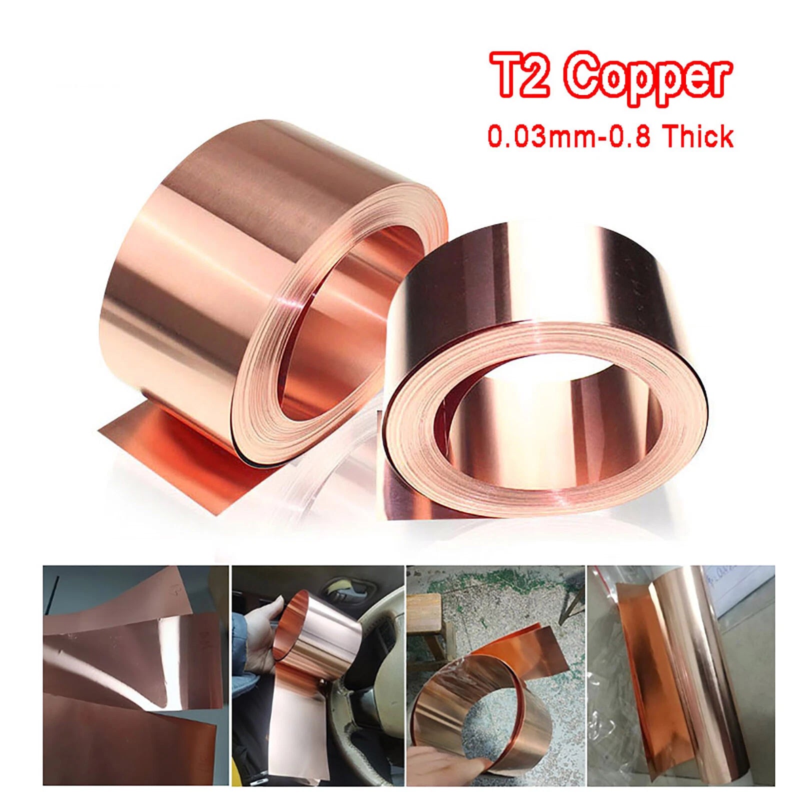 Red Copper Sheet Roll Plate Metal Panel, 0.02mm-0.5mm Thick, 200×500 200×1000mm