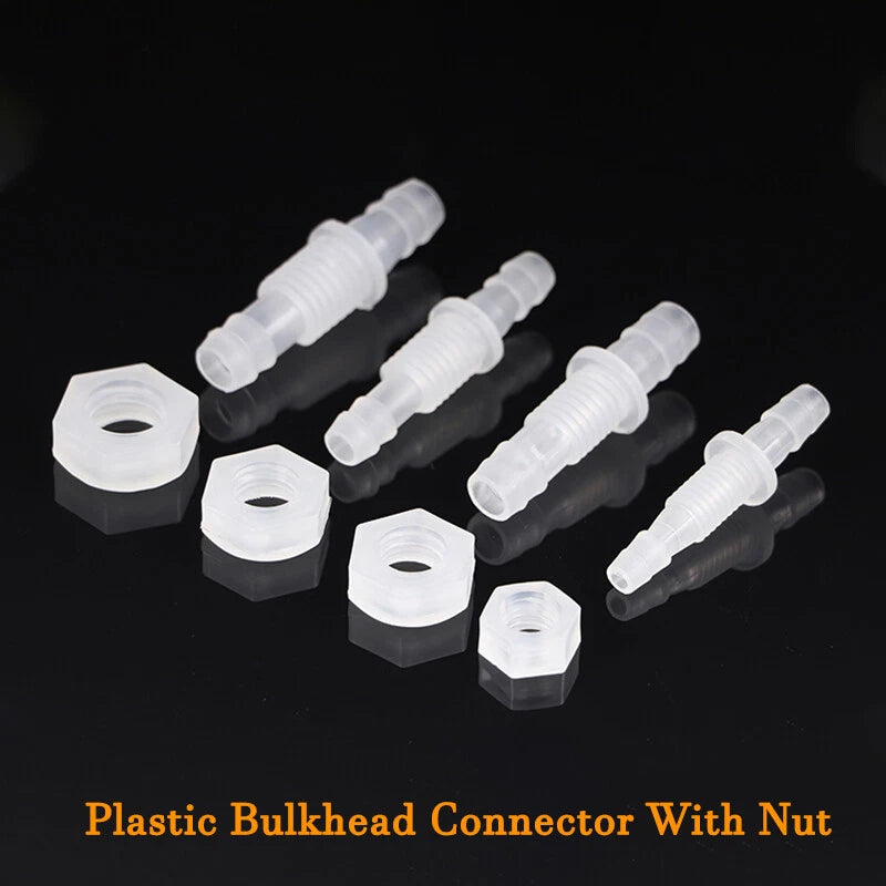 Plastic Bulkhead Fitting — Straight Hose Barb Threaded Connector with Nut