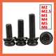 Black Zinc Pan Head Machine Screws with Washers, M2–M6 Pozi Phillips Drive