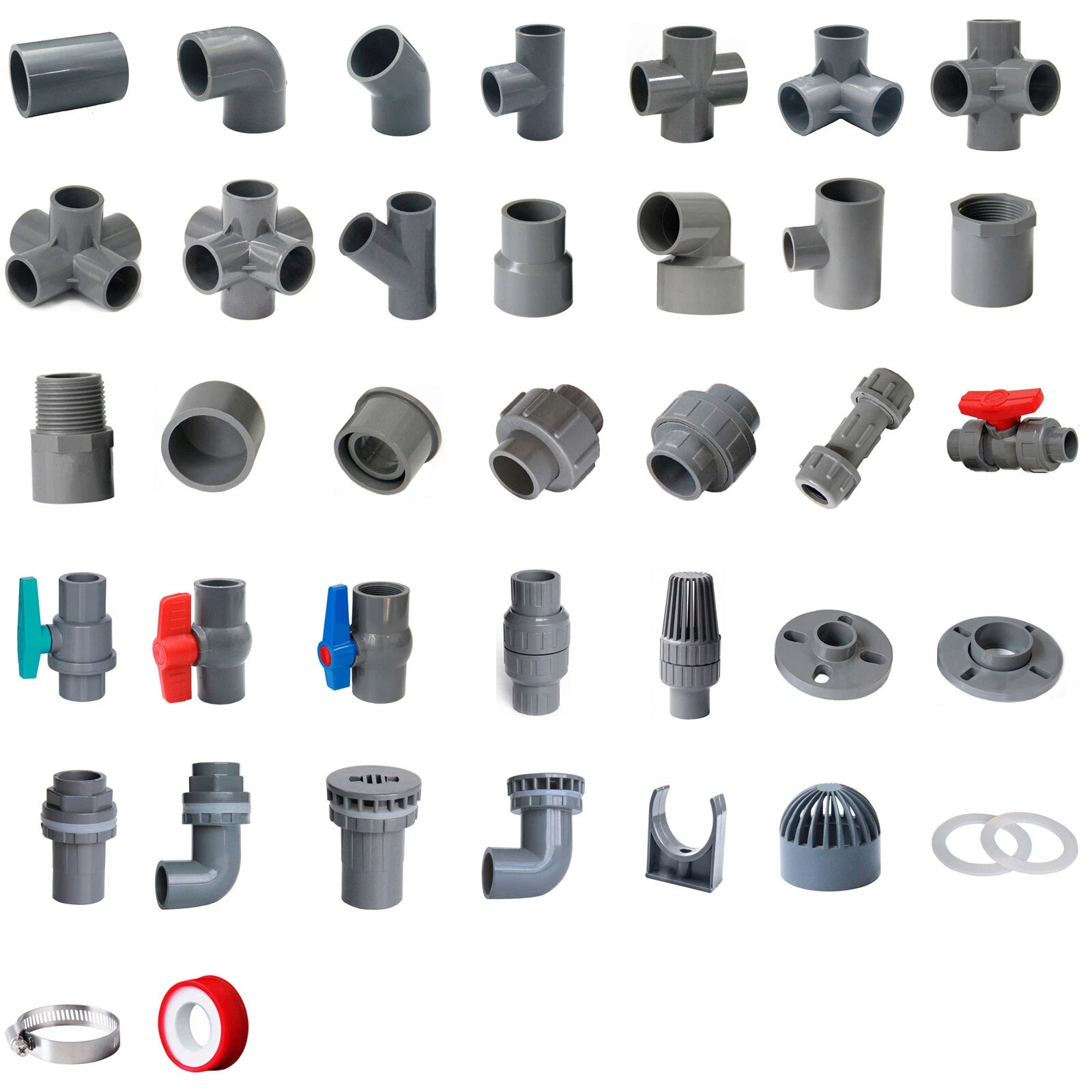 Grey PVC 50mm ID Pressure Pipe Fittings Metric Solvent Weld Various Parts