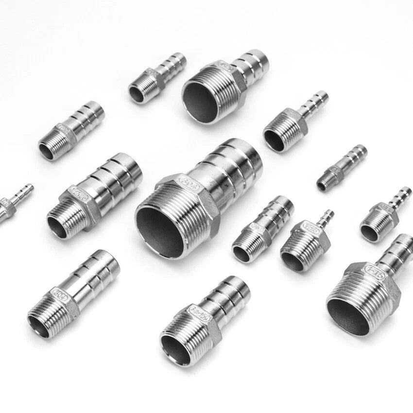 BSP Stainless Steel Male Thread Barb Hose Tail Connector — 1/8" to 2"