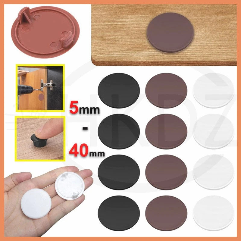 Plastic Screw Caps Covers – 5mm to 40mm Push-in Furniture Hole Plugs, Black, White and Brown