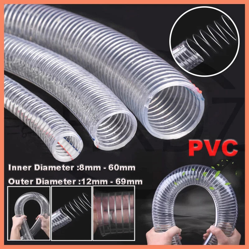 Wire Reinforced Clear PVC Hose Pipe — Heavy Duty, Flexible, Water Air Fuel