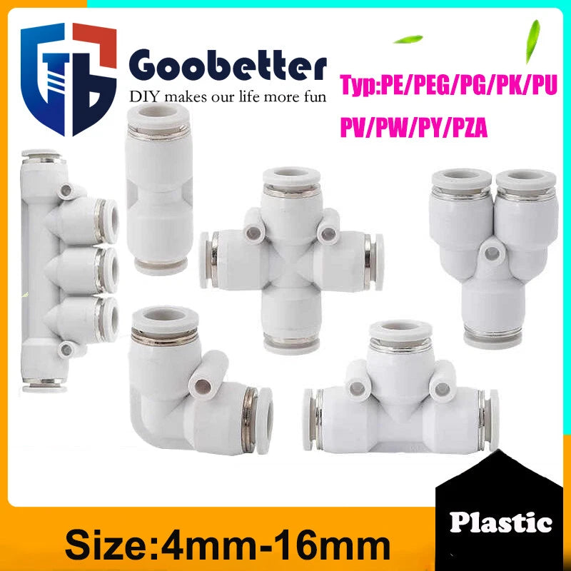 White Pneumatic Push Fit Connector Tube Pipe Joiner Air Water Lines Hose 4-16mm