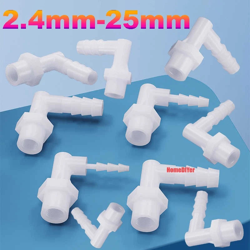 90° Elbow Plastic Female Thread Barbed Connectors Pipe Hose Water Reducer Joiner