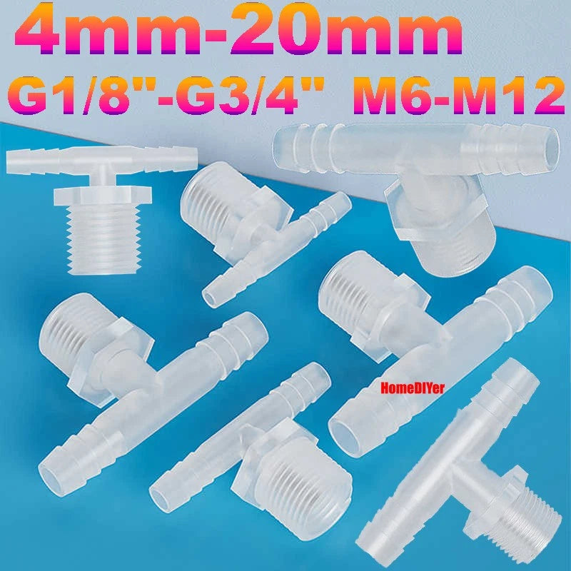 T Piece Joiner 3-Way Plastic Barb Connector | Pipe Hose Male Thread Fitting