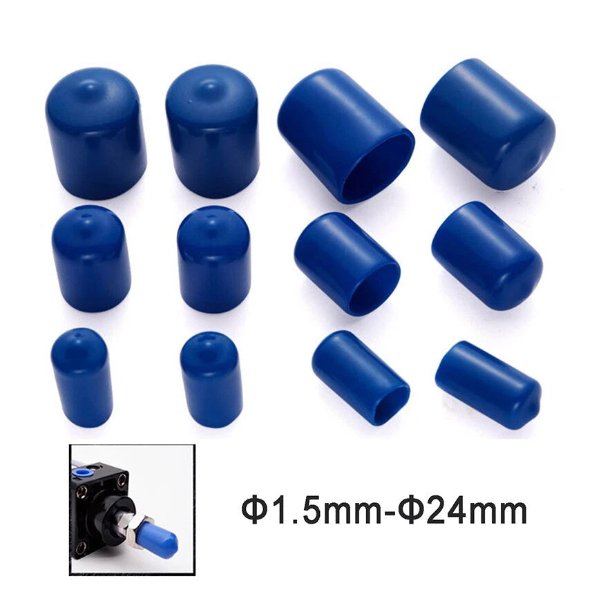 Rubber Thread Cover Caps – 36 Sizes (Φ1.5mm to Φ24mm) Vinyl End Caps for Screws & Rods (Blue)