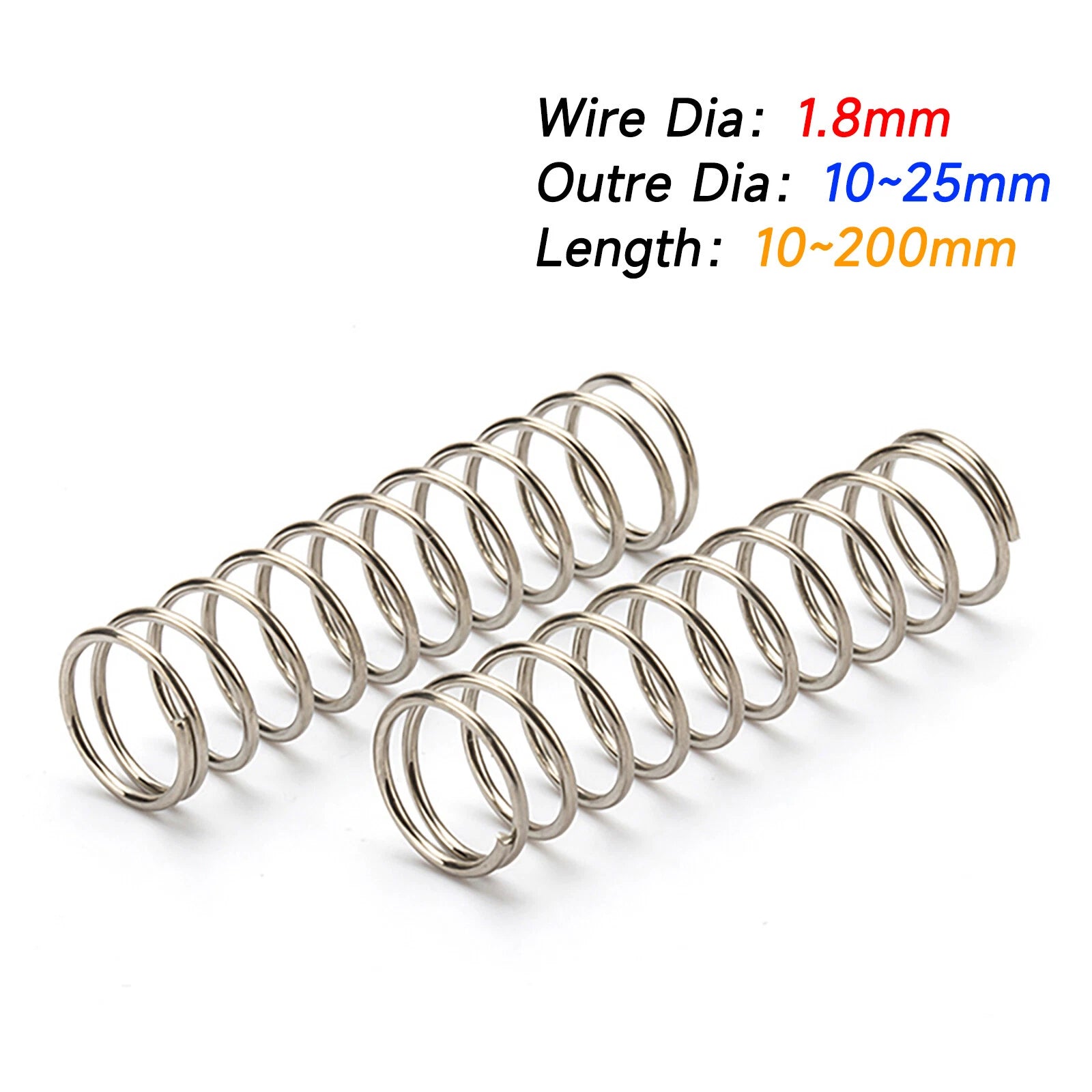 Compression Spring 1.8mm Wire Diameter 10-25mm Outre Diameter & 10-200mm Length