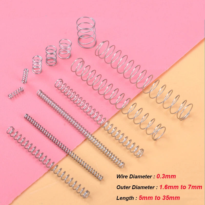 10Pcs Stainless Steel A2 Compression Pressure Springs Miniature Wire Dia 0.3mm