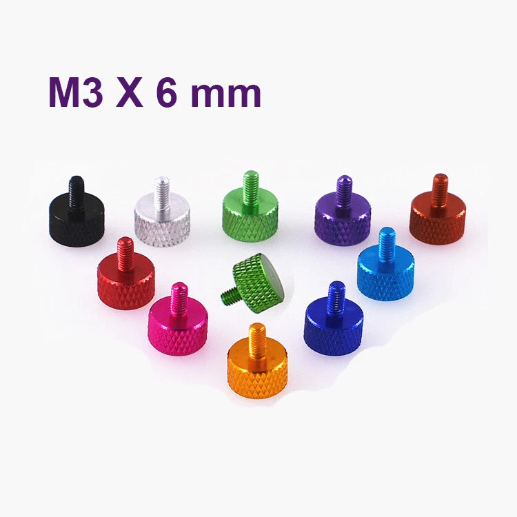 M3 Knurled Thumb Screws 6mm — Aluminum Alloy, Colorful Hand-Twist Grip Bolts