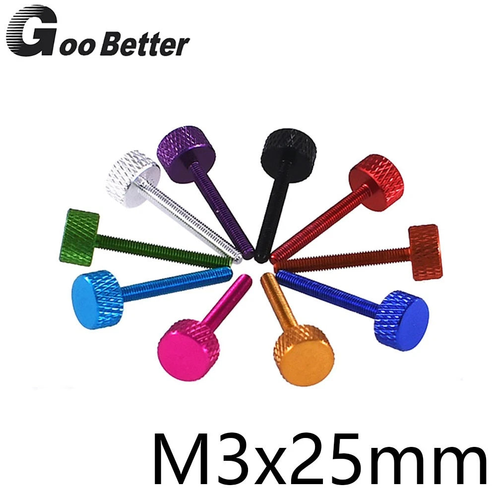 M3x25mm Knurled Thumb Screws – Anodised Aluminium Flat Head Hand Grip Bolts
