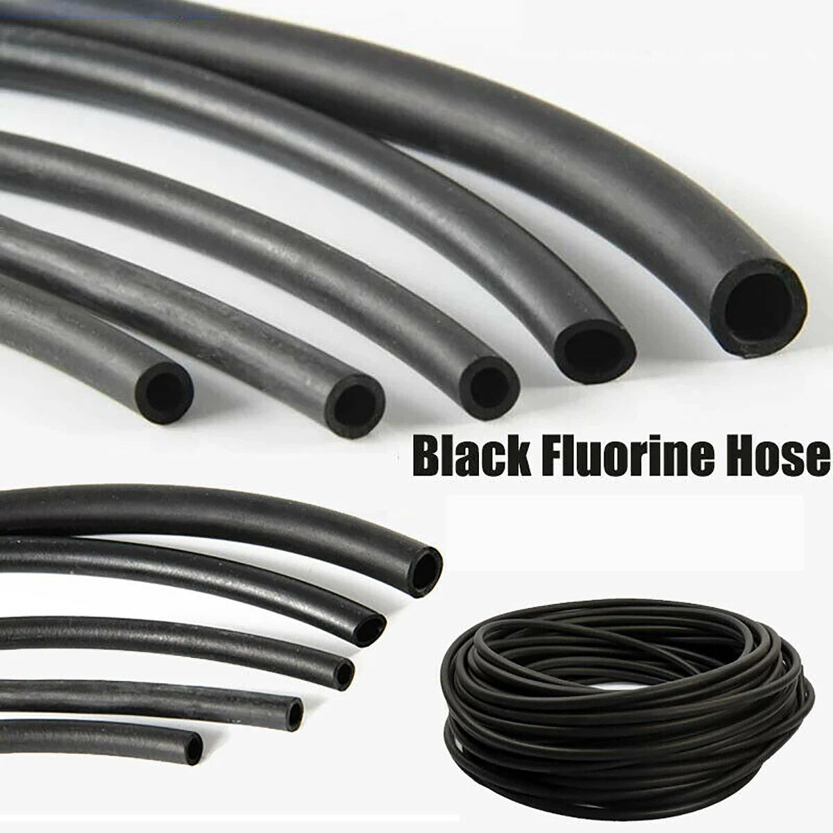 Black Tube Fluorine Rubber Fuel Hose Pipe Vacuum Petrol Diesel Unleaded