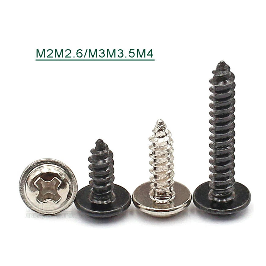 M2 M2.6 M3 M3.5 M4 Flanged Truss Head Self Tapping Screws – Bright Nickel & Black Zinc