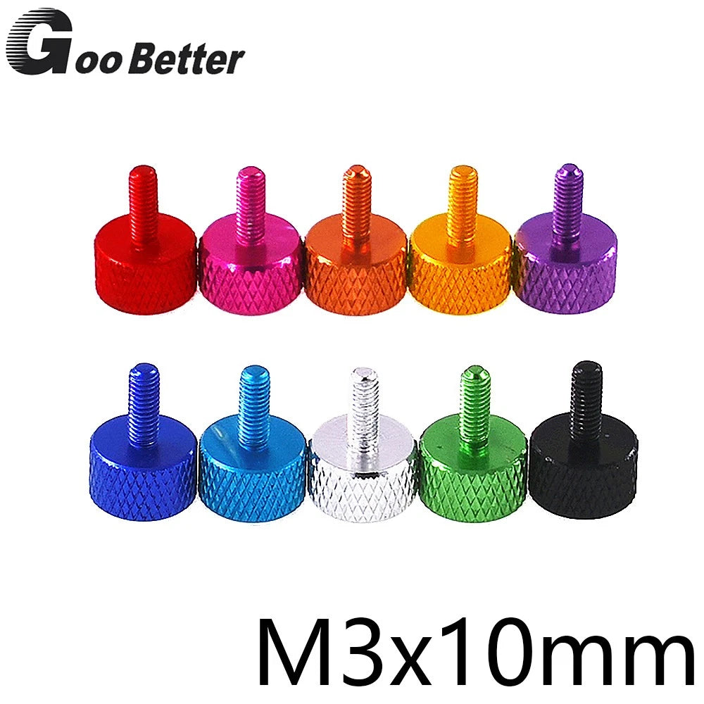 M3×10mm Anodised Aluminium Knurled Thumb Screws – Flat Head Hand Grip Bolts, 10 Colors