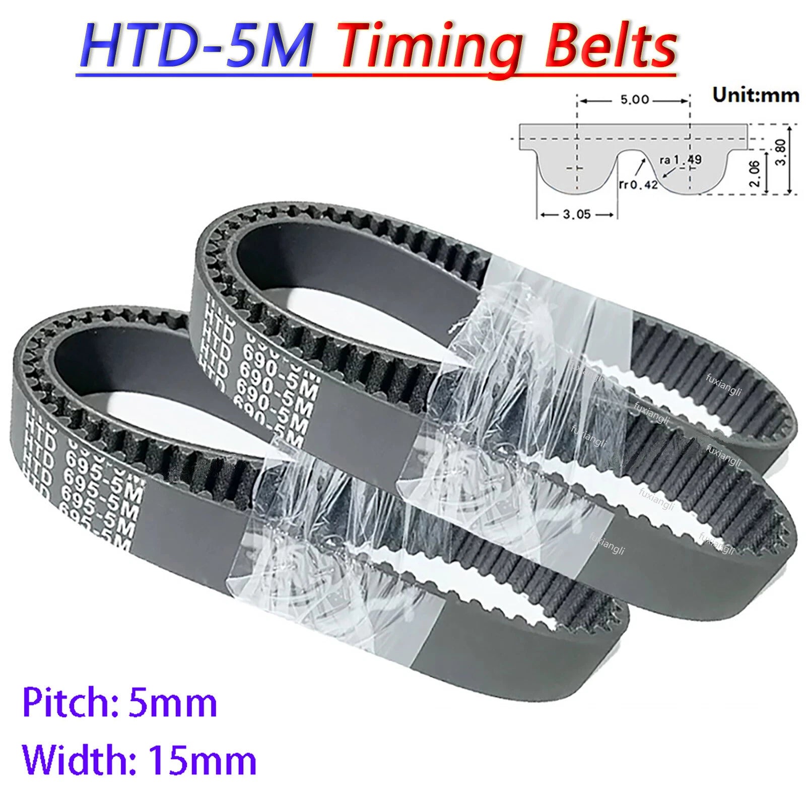 HTD 5M Timing Belt – 5mm Pitch Closed Loop Rubber Belt, 15mm Wide, 170mm–3750mm