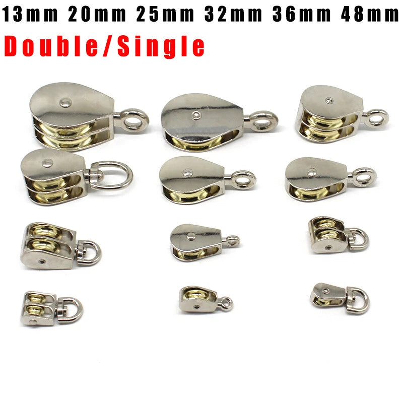 13mm - 48mm Steel Single/ Double Pulley Block Traction Wheel Swivel Lifting Rope