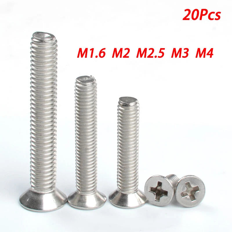 M1.6–M4 Phillips Wafer Flat Head Machine Screws – 304 Stainless Steel, Fully Threaded (3–70mm)