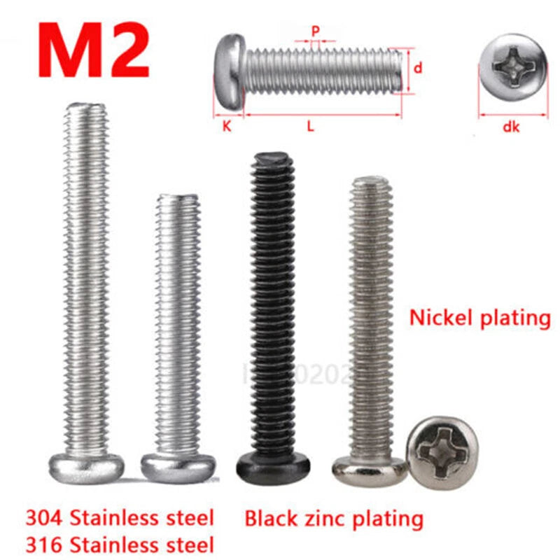 M2 Pozi Pan Head Machine Screws – A2/A4 Stainless Steel (304/316), Metric Small Screws