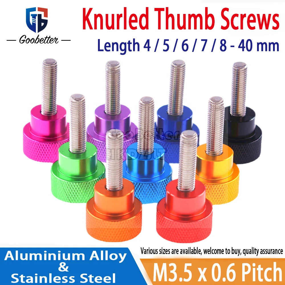 M3.5 Knurled Thumb Screws Aluminum + 304 Stainless Steel Hand Grip Knob Bolts