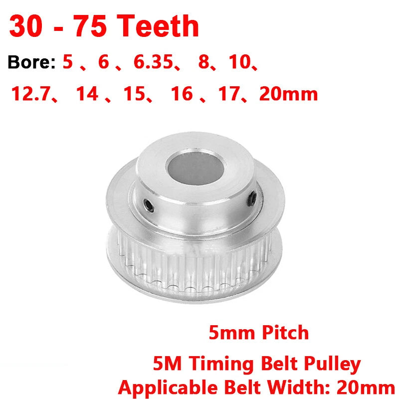 5M 30-75T Timing Pulley 20mm Belt Synchronous Wheel Gear 3D Printer Bore 5-22mm