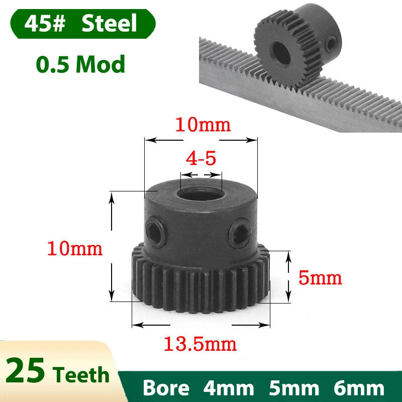 0.5 Mod Pinion Gear Black Steel Spur Gears with Step Transmission Gear 25 Teeth