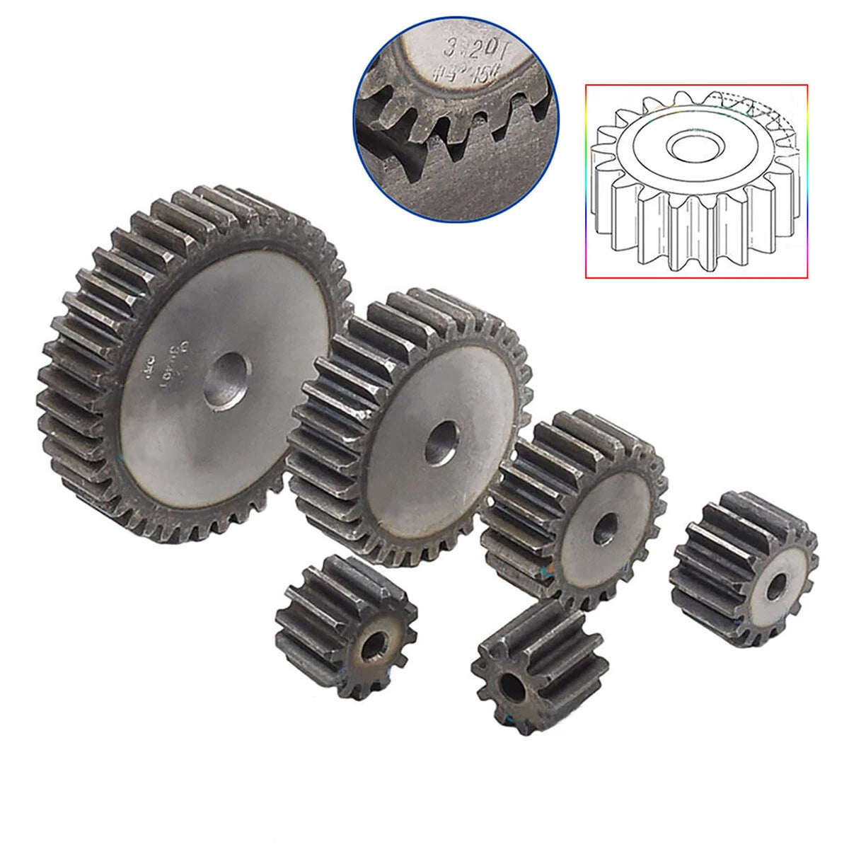 Spur Gear Module 2.5 Pinion Gears #45 Steel 12T to 30T Metal Spur Transmission