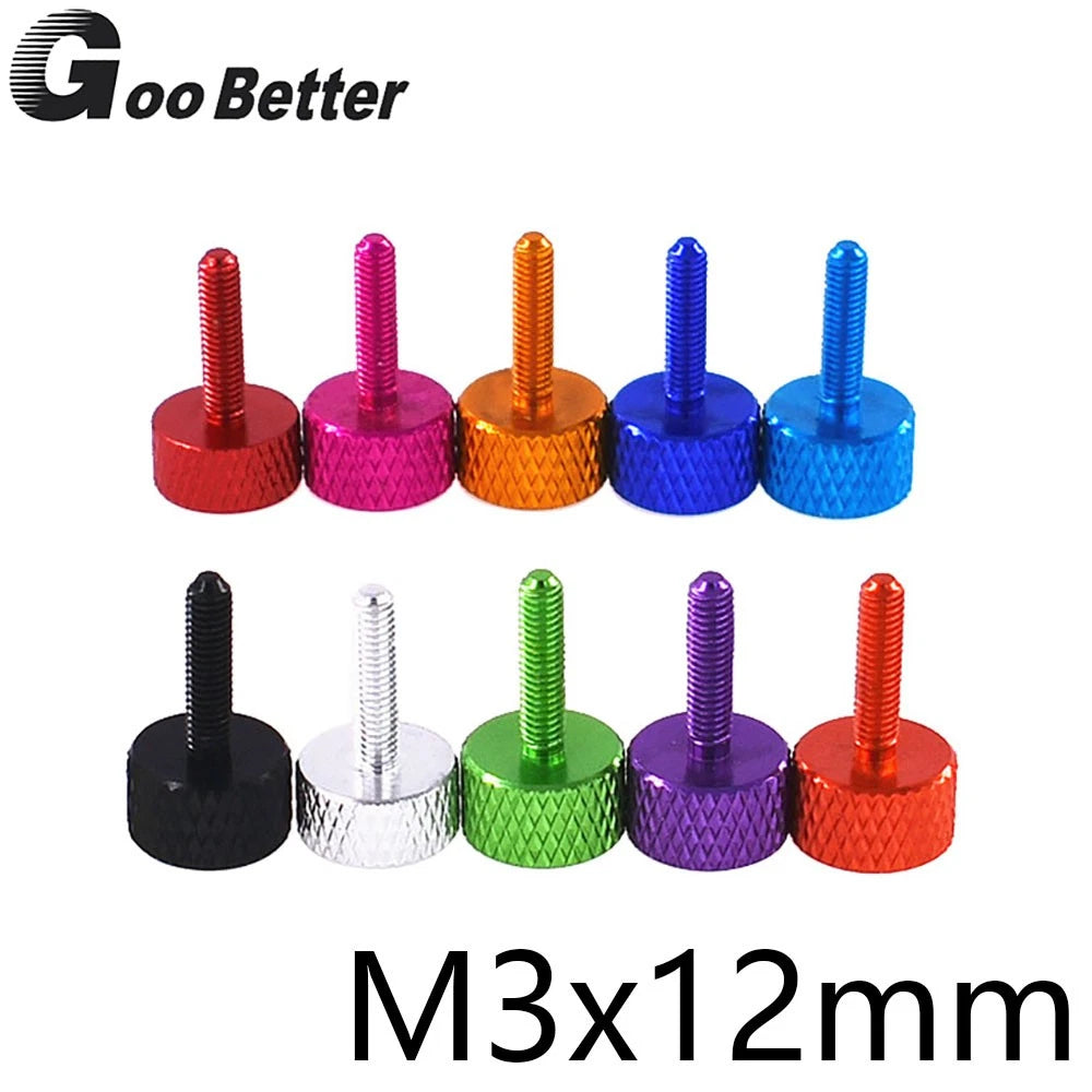 M3 x 12mm Anodised Aluminium Knurled Thumb Screws — Flat Head Hand-Grip Bolts, 10 Colors