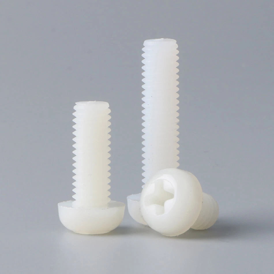 White Nylon Pan Head Phillips Machine Screws M4 M5 M6 — Non-Conductive PA66 Plastic Screws 6mm to 50mm