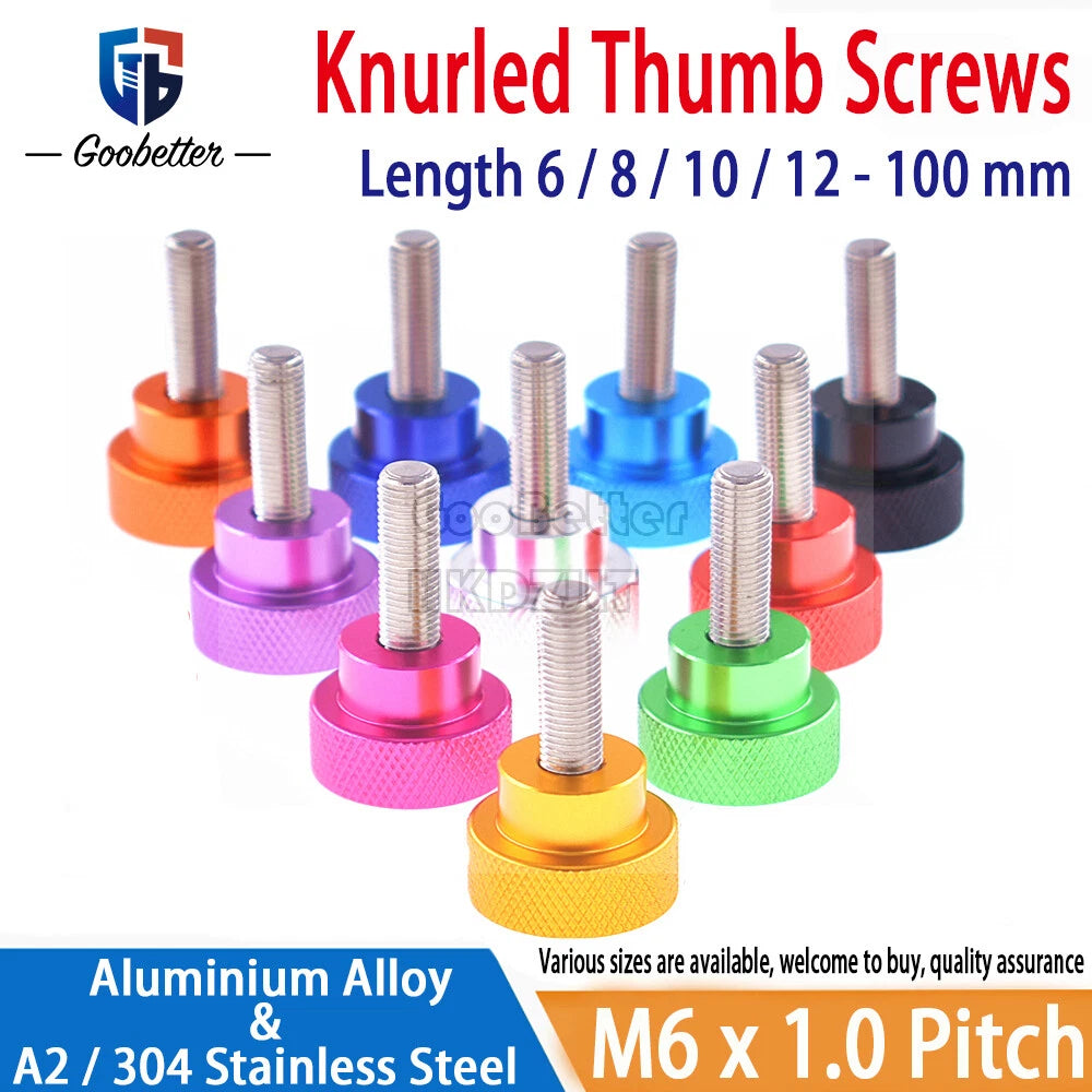 M6 Knurled Thumb Screws Hand Tighten Grip Knob Bolts Adjustable Long 6mm - 100mm