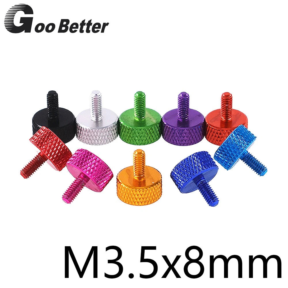 M3.5×8mm Aluminium Knurled Thumb Screws — Flat Head Hand-Grip Bolts for PC Case & Panels
