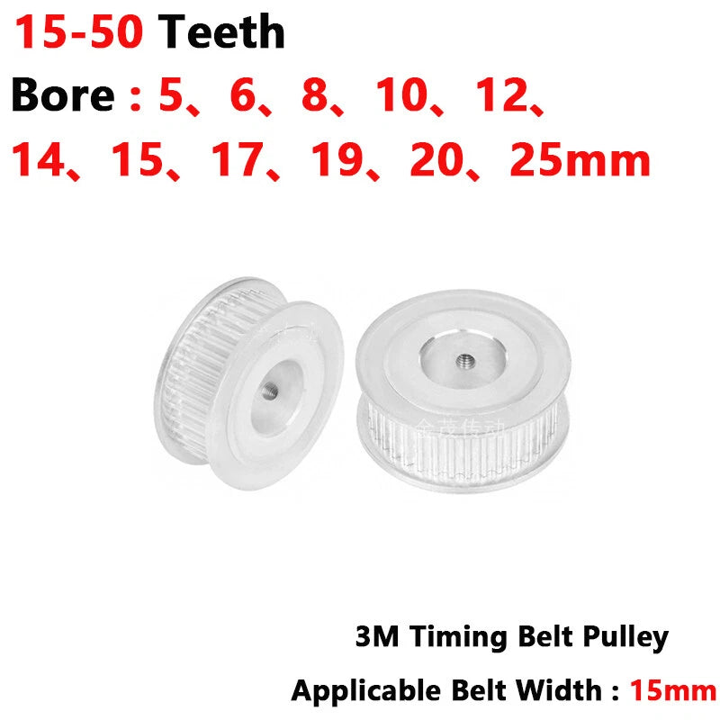 HTD3M 15mm Idler Timing Drive Pulleys - 15 25 30 35 40 50 Tooth - 4 to 15mm Bore