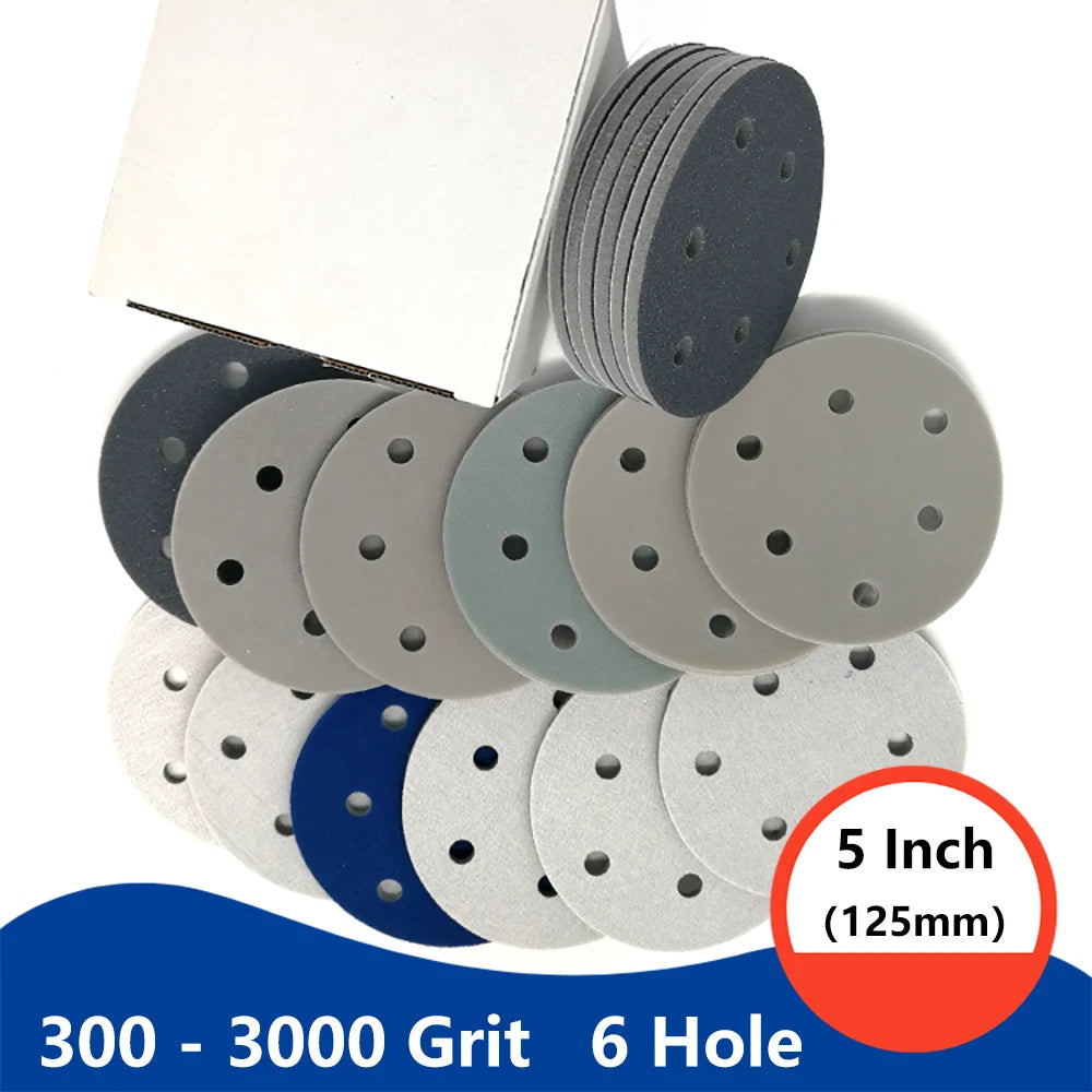 5 Inch（125mm）Hook & Loop Sponge Sandpaper 6 Hole Wet and Dry Sanding Discs