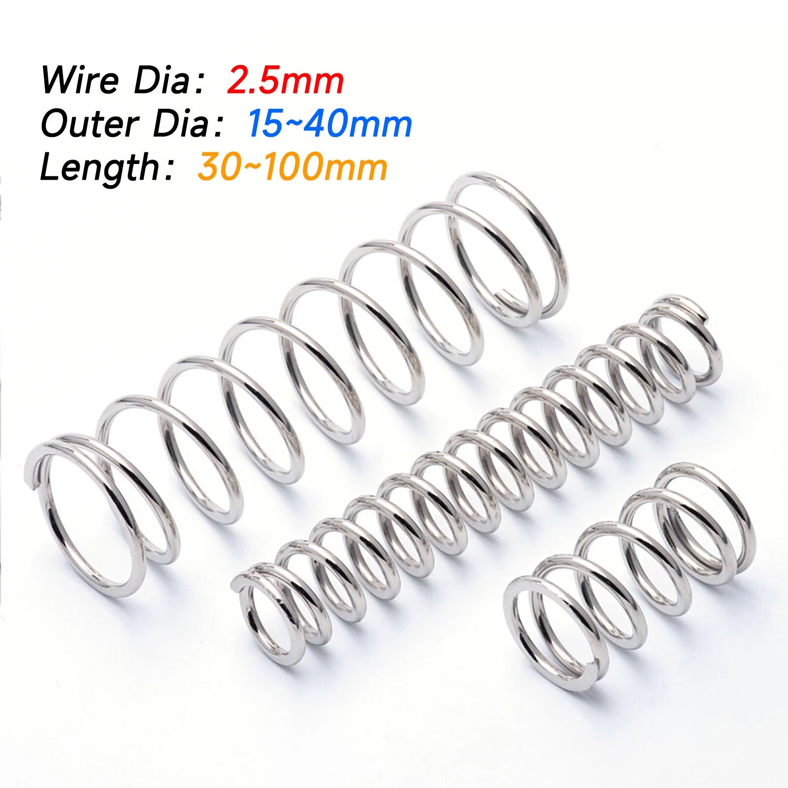 Compression Spring 2.5mm Wire Diameter 15-40mm Outre Diameter & 30-100mm Length
